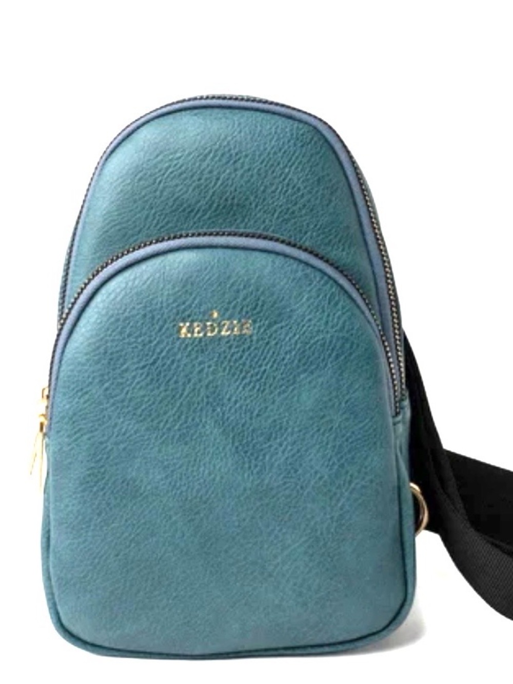 NWOT Kenzie Teal Crossbody Sling Bag black strap gold accents
